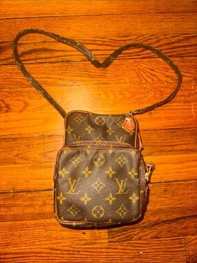 Monogram Leather Crossbody Bag in Brown and Tan